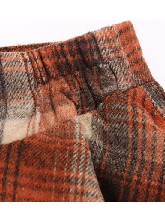 Women's Plaid Orange Fall Winter High Waisted Wool Plaid A-line Long Maxi Skirt - Picture 5 of 6